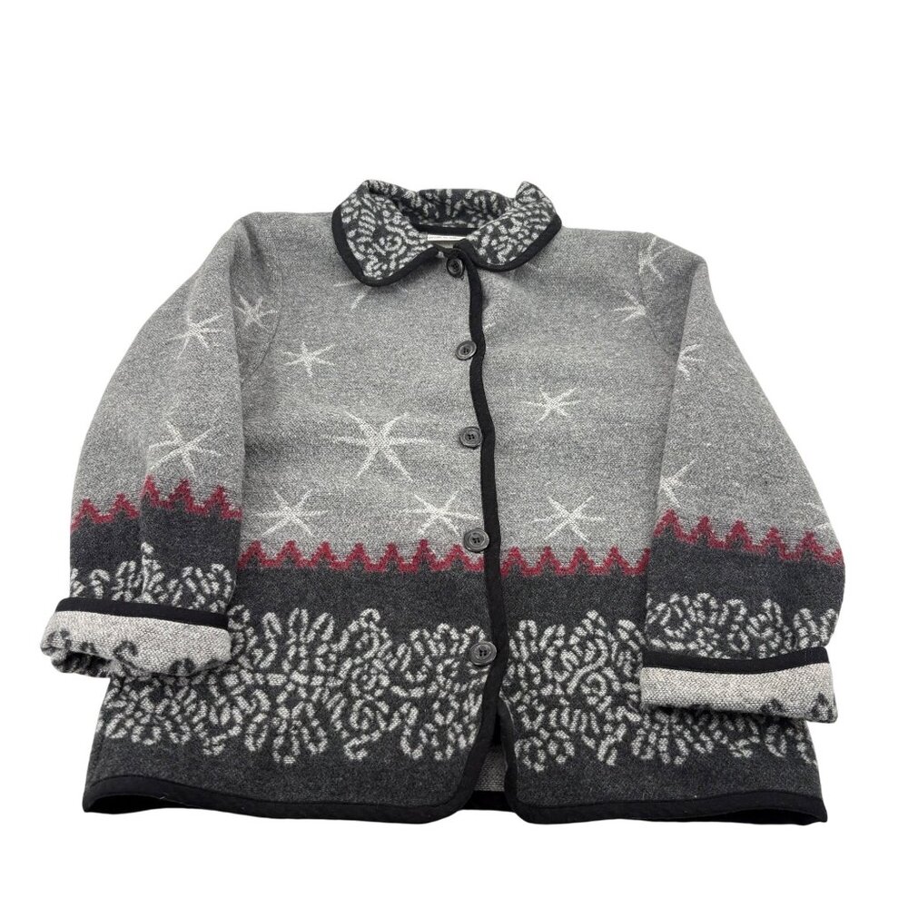 Croft & Barrow Womens Gray Nordic Snowflake Knit Button Cardigan Sweater S‎